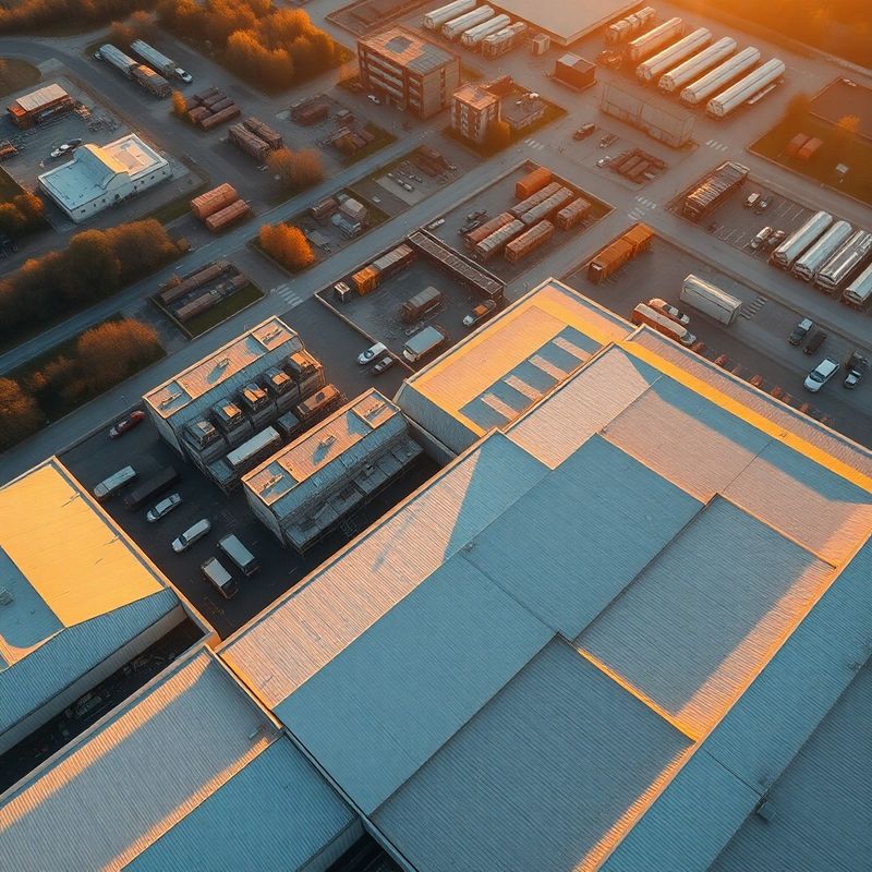 Vedere aeriană editorială a unui complex industrial în lumină caldă